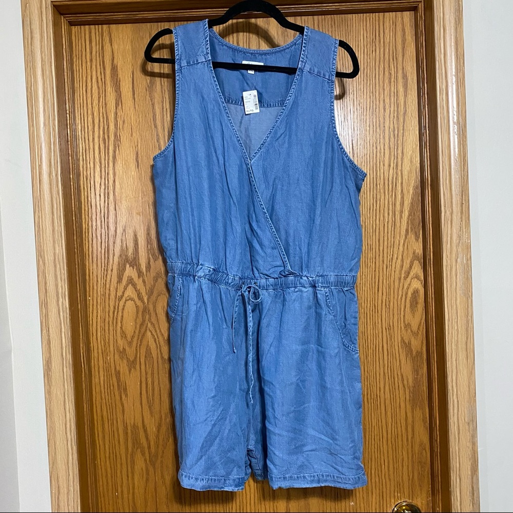 Denim romper with empire waist and draw string